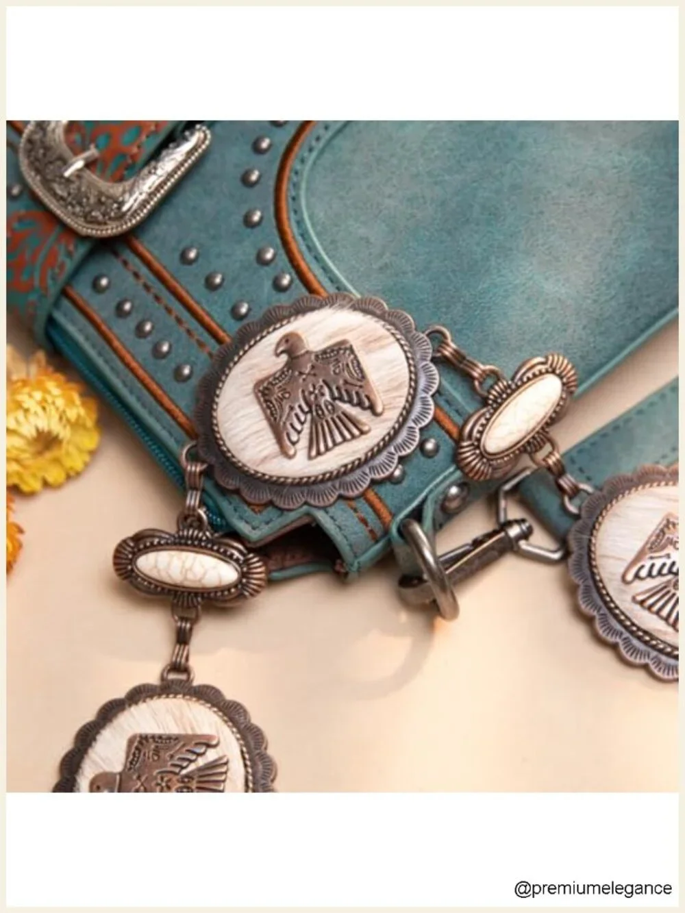 Large Western Concho Metal Belt with Horsehair & Turquoise